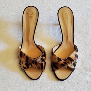 Giuseppe Zanotti leopard calf hair kitten heels